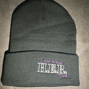 Gray Beanie with Embroidered Text